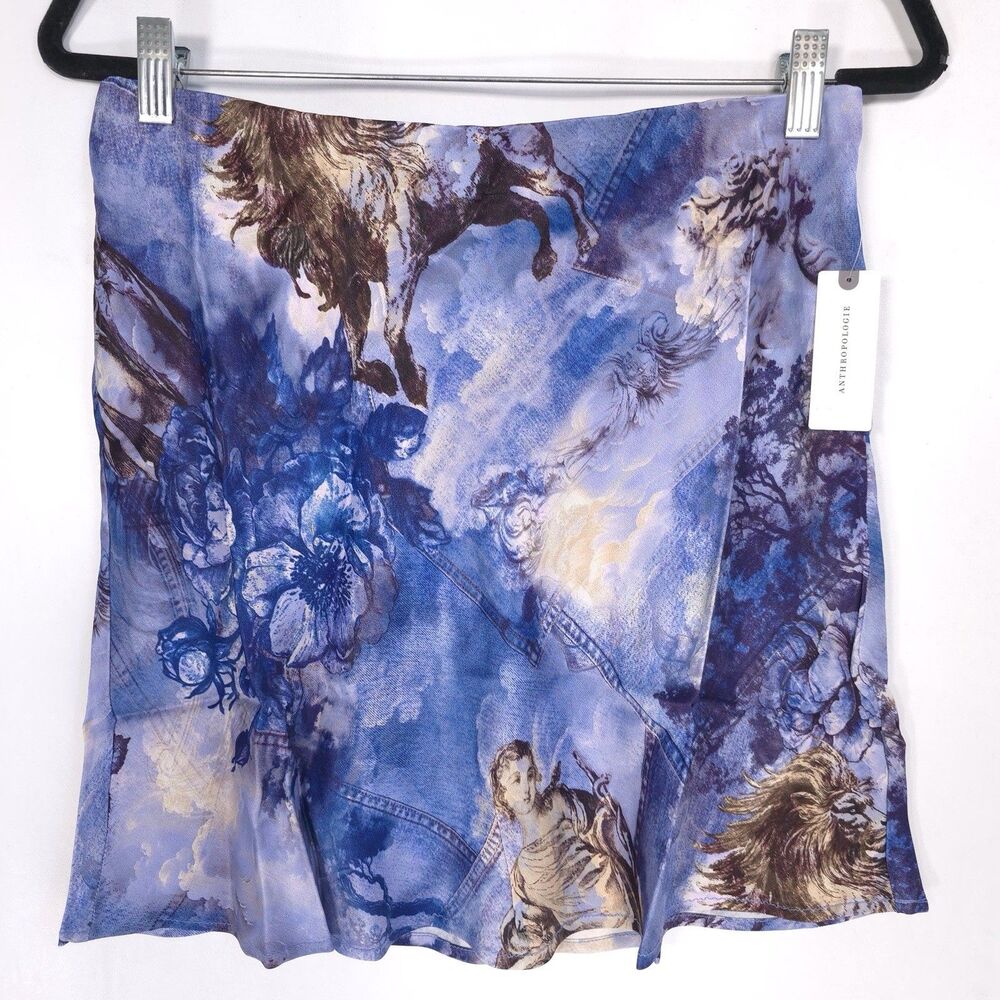 ANTHROPOLOGIE New‎ Tilda Mini Slip Skirt MEDIUM Blue French Inspired Bias Cut